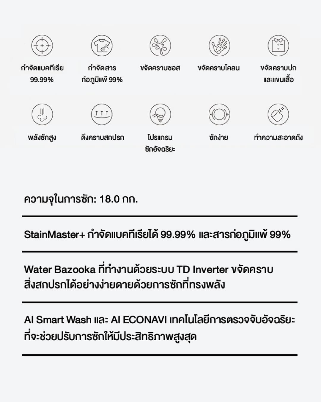 Panasonic รุ่น NA-FD180V3BC ความจุ 18 กก ActiveFoam StainMaster Steam กำจัดแบคทีเรียและสารก่อภูมิแพ้ ขจัดคราบลึกด้วยพลังน้ำแรงสูงเพื่อสุขอนามัยที่ดีของทุกคนในครอบครัว https://lnwchill.com