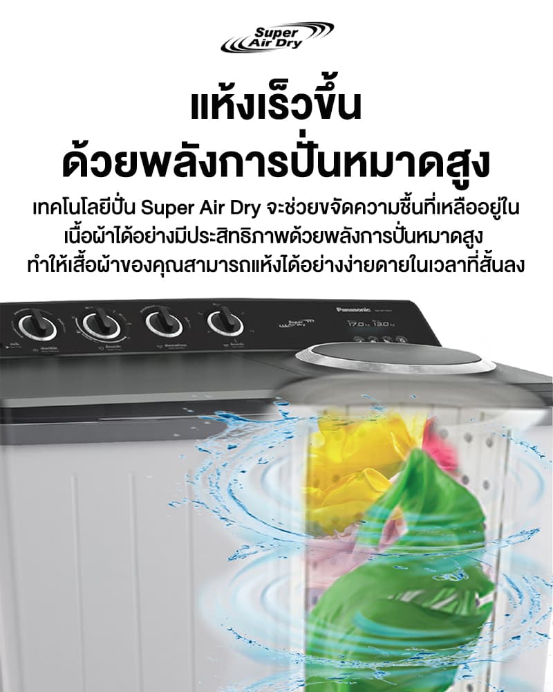 Panasonic รุ่น NA-W17XG1BRC เครื่องซักผ้าถังคู่ 17/13 kg Super Air Dry พลังปั่นหมาดสูง ซักสะอาดถนอมผ้าด้วยจานซัก 5 ครีบทนทานกันสนิมและรังสียูวี https://lnwchill.com