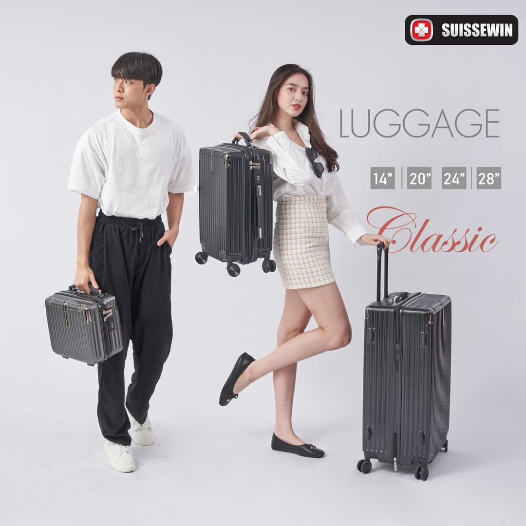 SUISSEWIN รุ่น T050+X15 เซ็ตคู่กระเป๋าเดินทางล้อลาก 20/24/28 นิ้ว พร้อมกระเป๋าถือ 14 นิ้ว วัสดุ ABS+PC แข็งแรง ทนทาน https://lnwchill.com