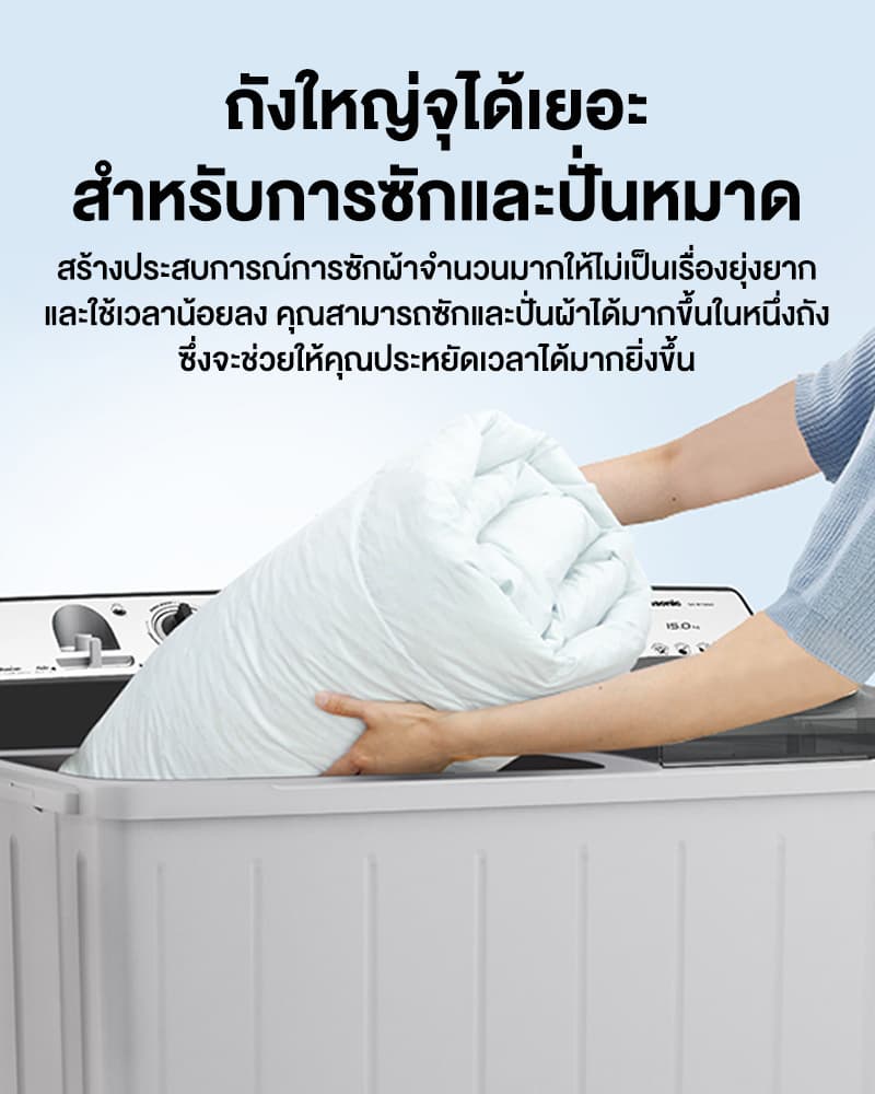 Panasonic รุ่น NA-W15XG1BRC เครื่องซักผ้าถังคู่ 15/8 kg Super Air Dry พลังปั่นสูงซักสะอาดประหยัดเวลาทนทานต่อสนิม https://lnwchill.com