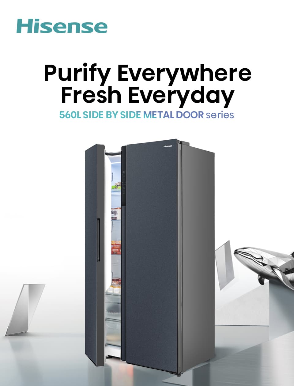 Hisense ERS558B ตู้เย็น 2 ประตู Side By Side 19.8Q 560 ลิตร ระบบ Multi Air Flow ดีไซน์หรูหรา จุใจสำหรับครอบครัวใหญ่ https://lnwchill.com