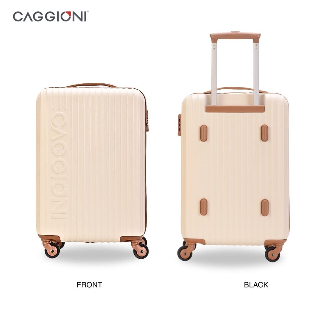Caggioni รุ่น Classic 65026 กระเป๋าเดินทาง ABS ขนาด 20 นิ้ว สีครีม โครงสร้างเบาพิเศษ ดีไซน์ทันสมัย จดจำง่าย https://lnwchill.com