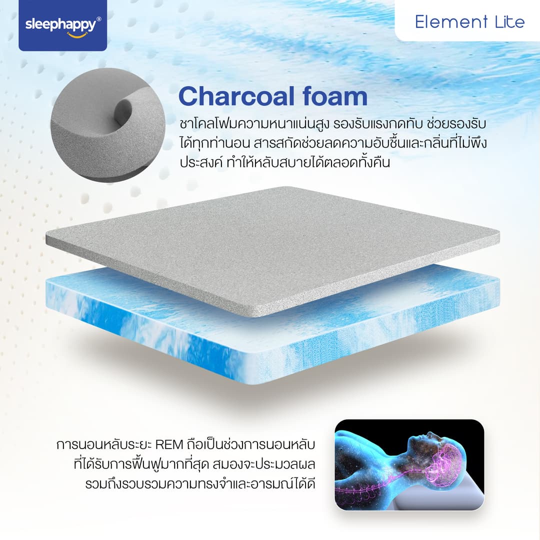 SleepHappy รุ่น Element Lite ที่นอนยางพาราแท้ 100% สัมผัสแน่น ลดอาการปวดหลัง ผสานชาโคลโฟม https://lnwchill.com