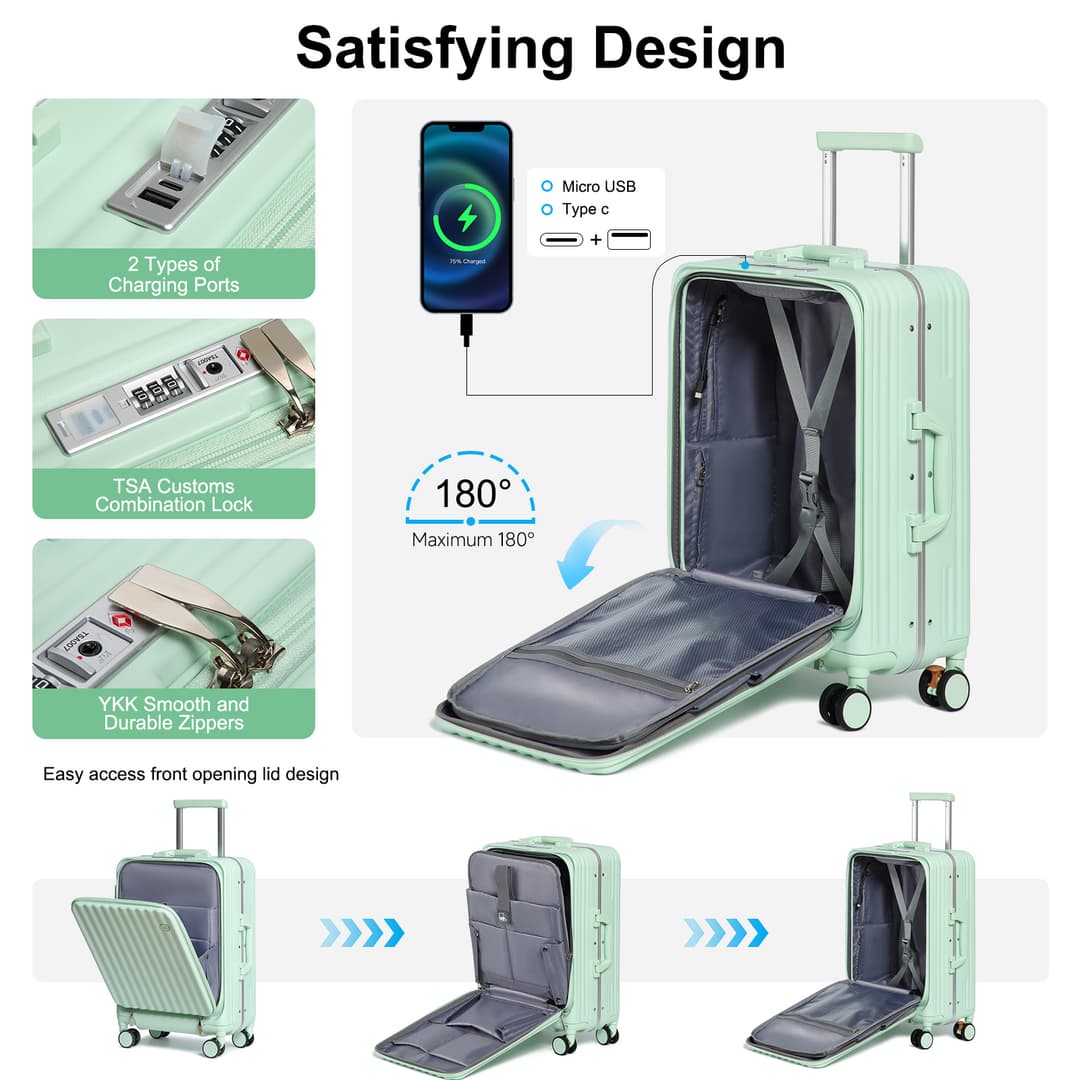 SiamChoice รุ่น SeaChoice กระเป๋าเดินทางเปิดหน้า 20/24/28 นิ้ว โครงอะลูมิเนียม วัสดุ PC พร้อมที่วางแก้ว พอร์ต USB และล็อก TSA https://lnwchill.com