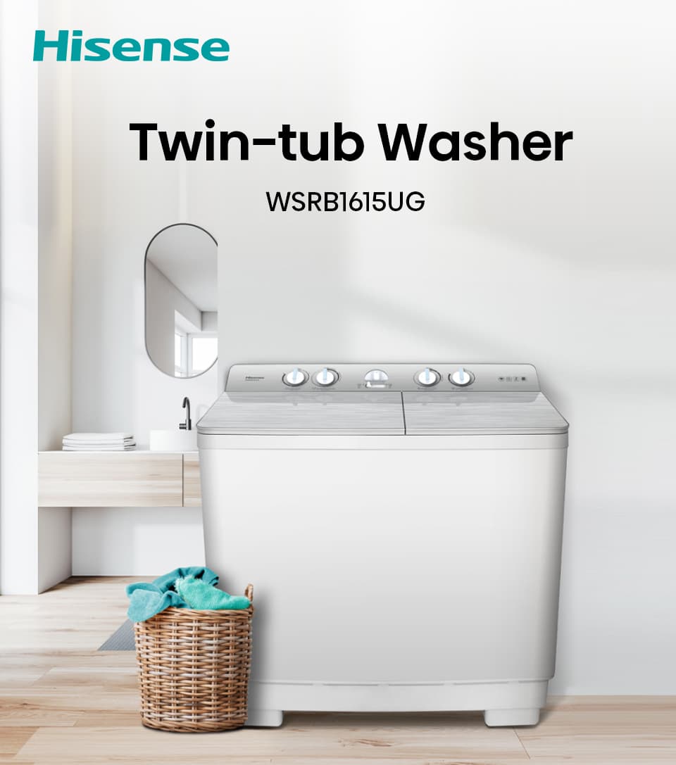 Hisense รุ่น WSRB1615UG เครื่องซักผ้าฝาบนสองถัง ซัก 16 กก. ปั่น 8 กก. พลังซักสะอาดถนอมผ้า ประหยัดเวลาด้วยถังปั่นแห้งทรงพลัง https://lnwchill.com