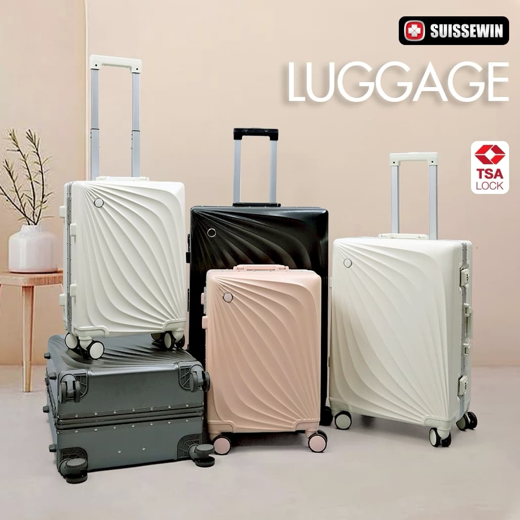 SUISSEWIN รุ่น CR77 กระเป๋าเดินทางโครงอลูมิเนียม วัสดุ PC 100% พร้อม TSA LOCK สำหรับเดินทางทั่วโลก ดีไซน์หรูหรา แข็งแรงทนทาน https://lnwchill.com