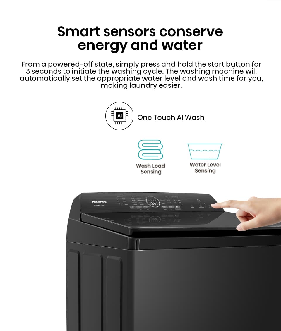 HISENSE รุ่น WT180Q30 เครื่องซักผ้าฝาบน 18 กก. สีดำ ระบบ AI Wash เทคโนโลยี Activate Water ขจัดคราบและแบคทีเรียทรงพลัง ถังซักขนาดใหญ่พิเศษสำหรับครอบครัว https://lnwchill.com