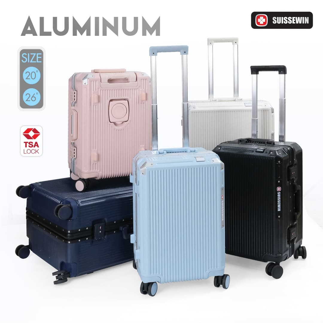 SUISSEWIN รุ่น SC700 กระเป๋าเดินทางเฟรมอลูมิเนียม วัสดุ PC พร้อม TSA Lock ช่องเสียบ USB ที่วางแก้ว ดีไซน์หรู ฟังก์ชันครบครันสำหรับการเดินทาง https://lnwchill.com