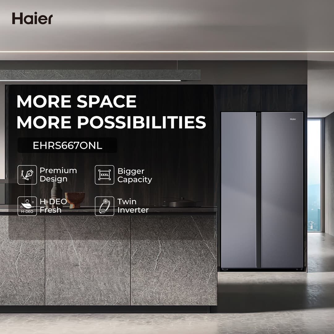 Haier รุ่น EHRS667ONL ตู้เย็นไซด์บายไซด์ Twin Inverter 21.8 คิว 616 ลิตร ระบบกำจัดกลิ่น H-DEO ประหยัดพลังงาน ดีไซน์หรูไร้รอยนิ้วมือ https://lnwchill.com