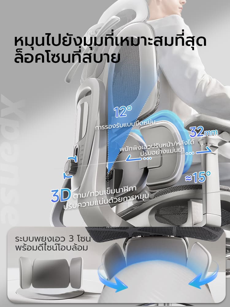 XPANSE รุ่น X904 ระบบติดตามเอวแบบโฮโลแกรม แขนกลไก 6D ไดนามิก ตาข่ายระบายอากาศ เก้าอี้เพื่อสุขภาพที่ยกระดับการนั่งทำงานให้สบายที่สุด https://lnwchill.com
