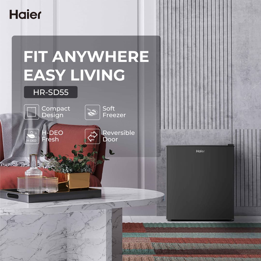 Haier HR-SD55 ตู้เย็นมินิบาร์ 1.4 คิว ระบบ AC Purification ฟอกอากาศและขจัดกลิ่น https://lnwchill.com