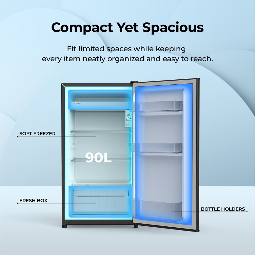 Haier รุ่น HR-SD95 ตู้เย็นมินิบาร์ 3.1 คิว 90 ลิตร สีดำ Reversible Door เย็นเงียบ ยับยั้งแบคทีเรียด้วย Activated Carbon ประหยัดพื้นที่ เหมาะสำหรับหอพักและคอนโด https://lnwchill.com