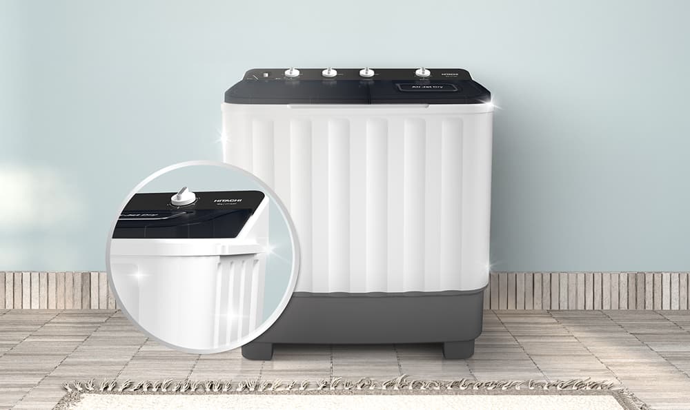 HITACHI รุ่น LTT 12JWT เครื่องซักผ้า 2 ถังขนาด 12 กก ปั่นแห้ง 8 กก รอบปั่น 1350 RPM พลังซักสะอาดแห้งไวถนอมผ้าประหยัดพลังงานเบอร์ 5 ทนทานไร้สนิม https://lnwchill.com