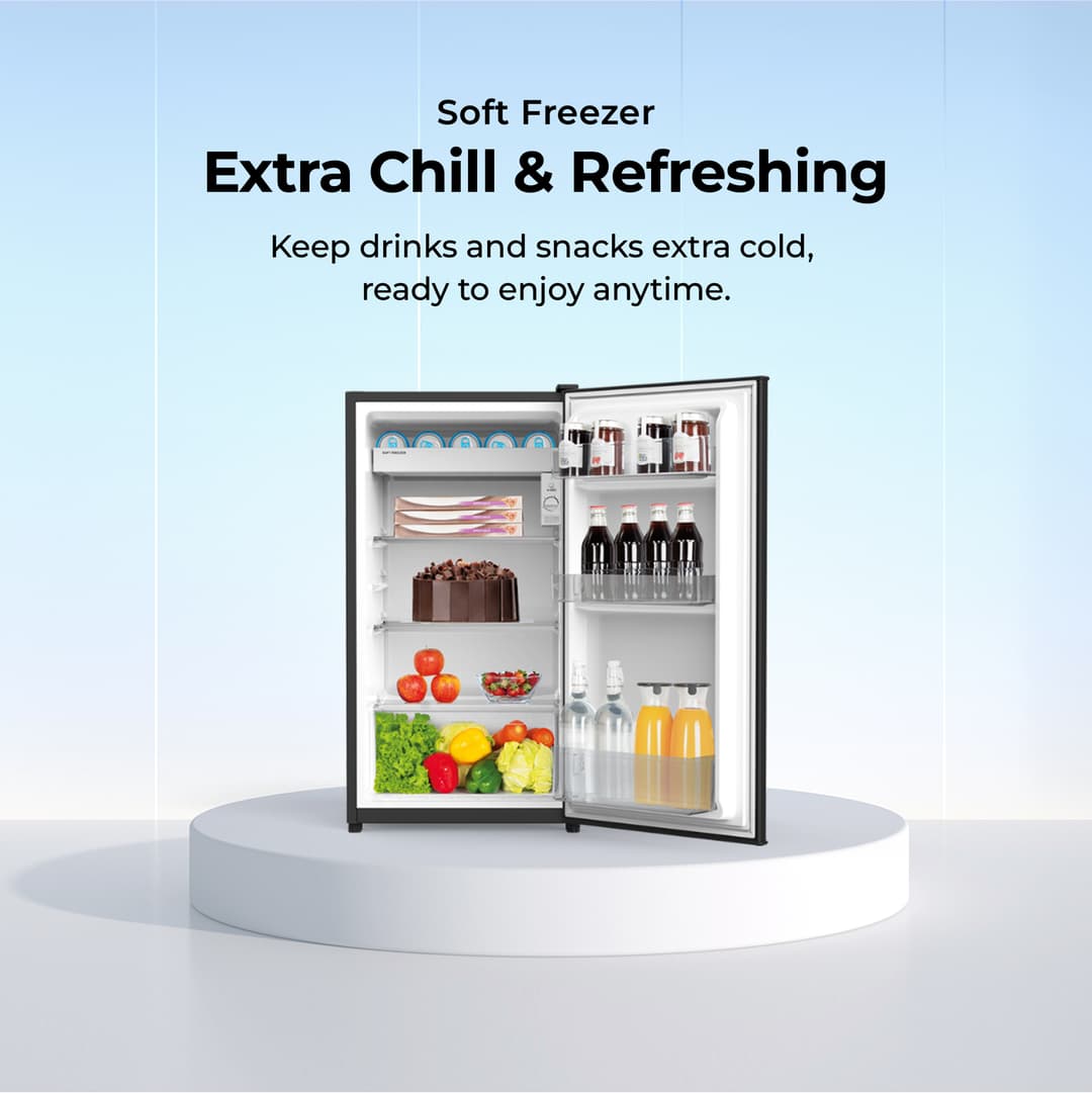 Haier รุ่น HR-SD95 ตู้เย็นมินิบาร์ 3.1 คิว 90 ลิตร สีดำ Reversible Door เย็นเงียบ ยับยั้งแบคทีเรียด้วย Activated Carbon ประหยัดพื้นที่ เหมาะสำหรับหอพักและคอนโด https://lnwchill.com