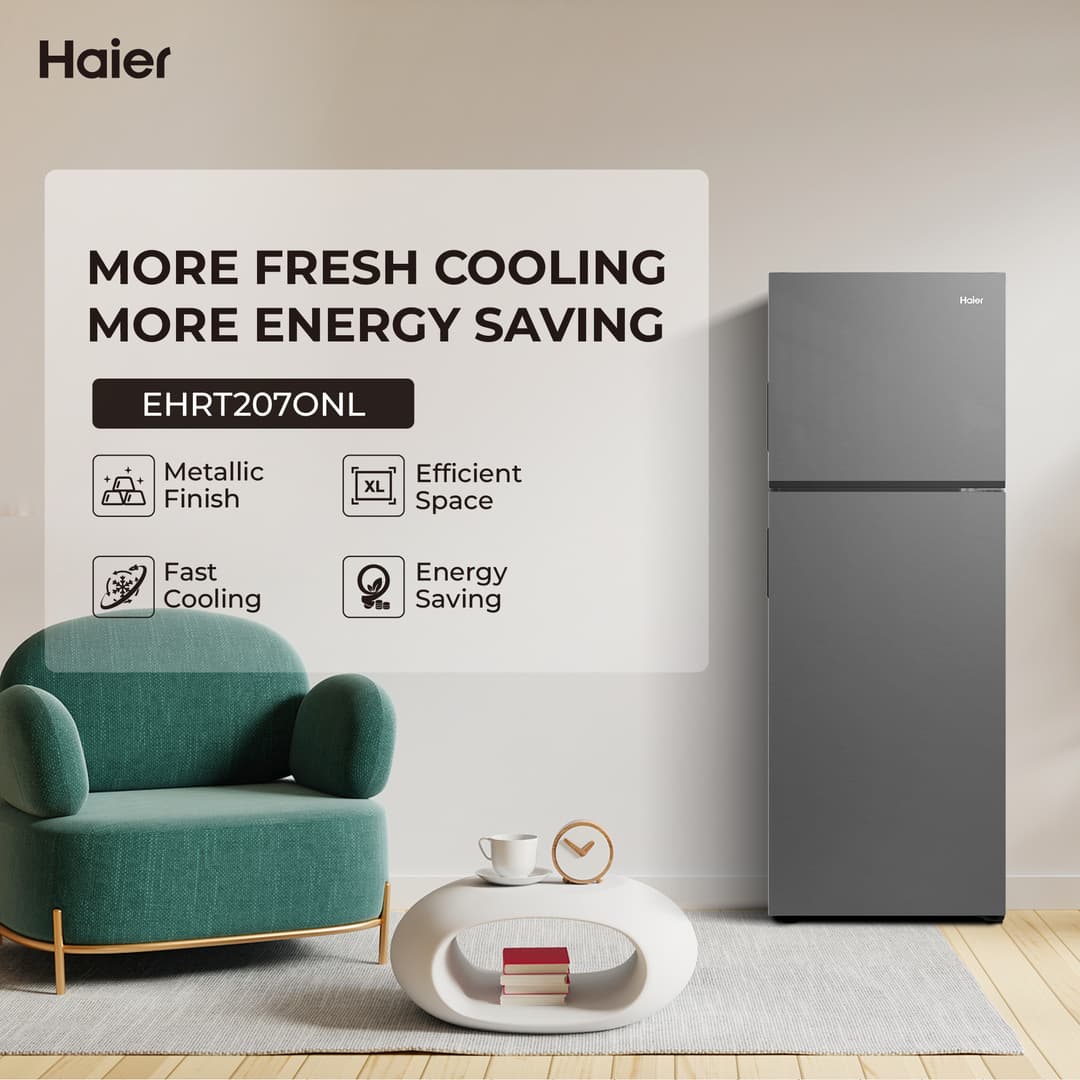 Haier ตู้เย็น 2 ประตู รุ่น EHRT207ONL ขนาด 7.6 คิว ระบบ Fix Speed ดีไซน์สีไทเทเนียม ความจุ 216 ลิตร https://lnwchill.com
