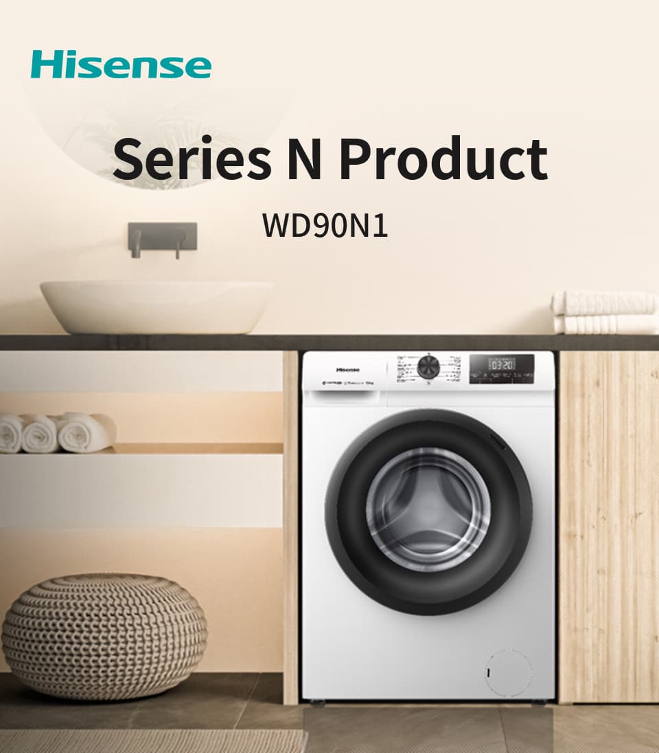 Hisense Wash & Dry รุ่น WD90N1 เครื่องซักอบผ้าฝาหน้า Inverter ซัก 9 Kg อบ 6 Kg เทคโนโลยีประหยัดพลังงาน ดีไซน์ทันสมัย ตอบโจทย์ชีวิตคอนโดและครอบครัวยุคใหม่ https://lnwchill.com