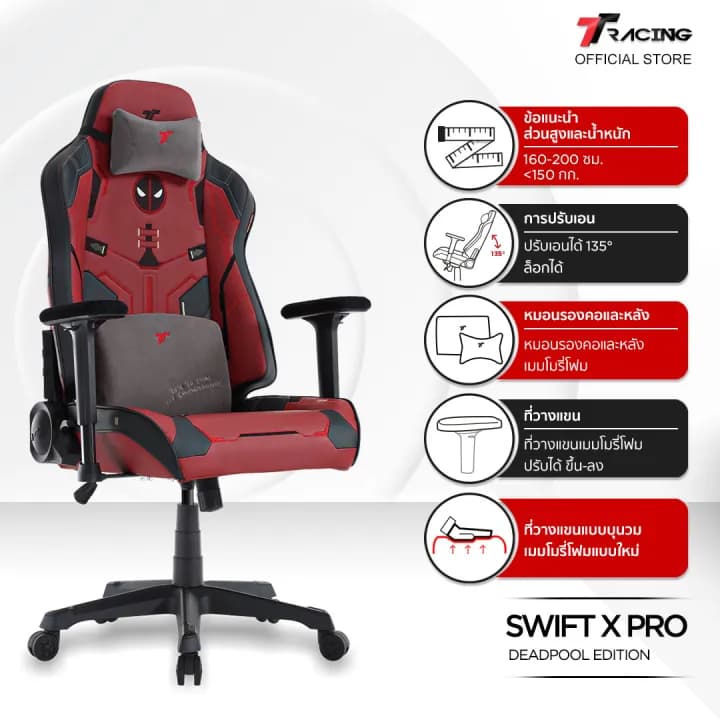 TTRacing Swift X Pro Deadpool Wolverine Edition Gaming Chair Seat Ergonomic E-Sport เก้าอี้สีเหลือง เก้าอี้สีแดง เก้าอี้สำนักงาน เก้าอี้เกมมิ่ง ระบายอากาศดีเยี่ยม https://lnwchill.com