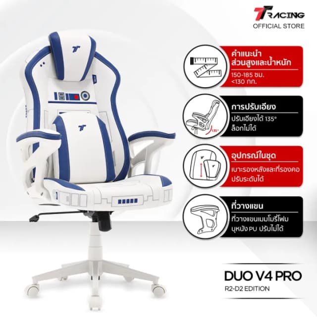 TTRacing Duo V4 Pro R2-D2 Edition Gaming Chair เก้าอี้สีขาว เก้าอี้เกมมิ่งเพื่อสุขภาพ Ergonomic E-Sport นุ่มสบาย ตามหลักสรีระศาสตร์ เก้าอี้เบาะ นุ่ม เกรดพรีเมี่ยม