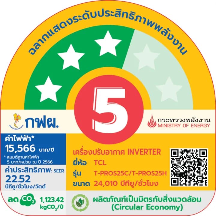 TCL T-PRO TAC-PROS25 แอร์ ขนาด 24,010 BTU ประหยัดไฟเบอร์ 5 แบบ 3 ดาว ระบบ AI Control Inverter เชื่อมต่อ WiFi แอร์ เครื่องปรับอากาศ https://lnwchill.com