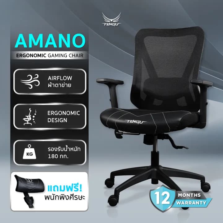 Tengu เก้าอี้เกมมิ่ง เก้าอี้สีดำ เก้าอี้สีขาว รุ่น AMANO เก้าอี้สุขภาพตามหลัก Ergonomics Gaming Chair มีรับประกัน https://lnwchill.com